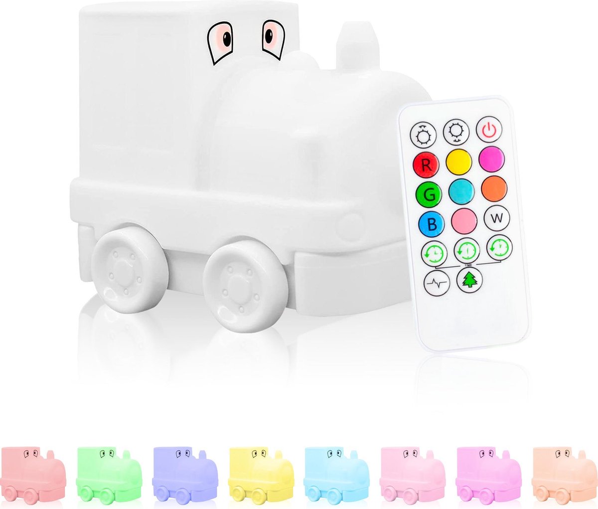 Veilleuse Sleepy Friends Train Chambre d'enfant - Veilleuse LED à intensité variable 8 couleurs - 95,2 x 97,4 x 100 mm - Gris - Télécommande incluse