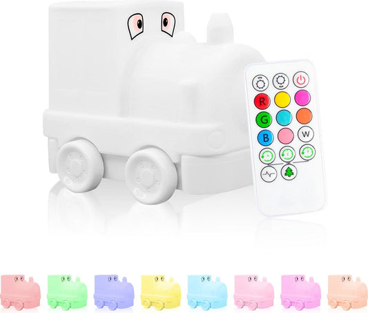 Veilleuse Sleepy Friends Train Chambre d'enfant - Veilleuse LED à intensité variable 8 couleurs - 95,2 x 97,4 x 100 mm - Gris - Télécommande incluse