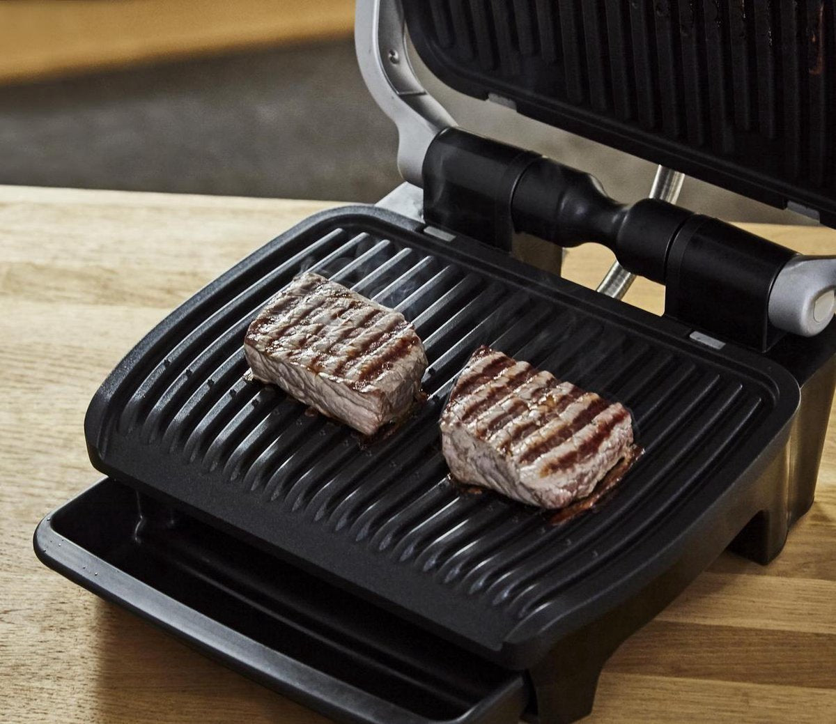 Tefal OptiGrill Elite GC7508 - Gril de contact intelligent 30x20 cm - 12 programmes automatiques pour la viande, le poisson et les légumes - Assistant numérique de gril - Noir - 2000W