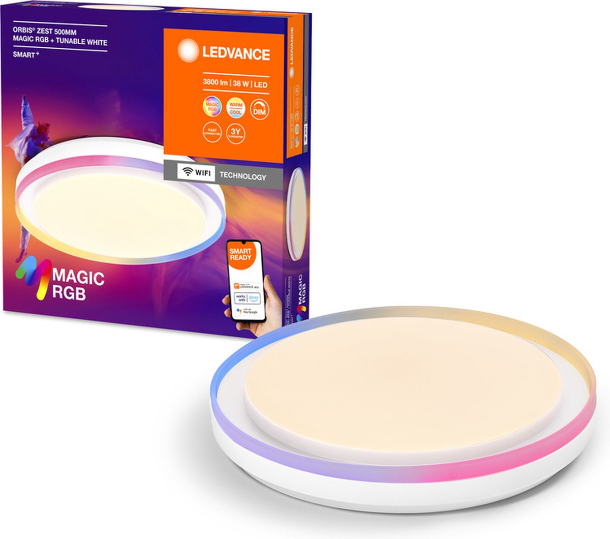 Ledvance Smart+ Orbis Zest plafonnier wifi - Ø 50 cm - blanc - RGB & tunable white