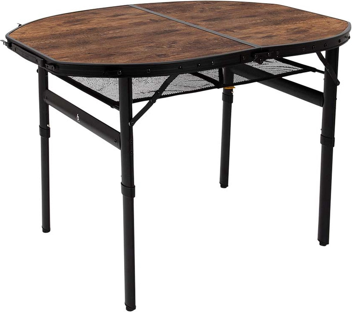 Bo-Camp Table industrielle - Woodbine - Ovale - Modèle valise - 100x70 cm - Réglable en hauteur - Pliable - Marron
