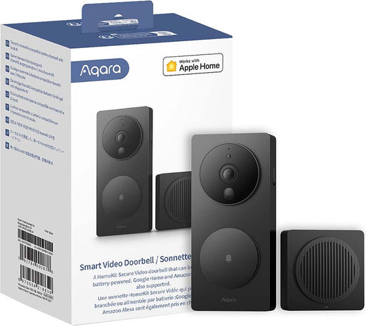 Aqara Smart Video Doorbell G4 Black - Grand Angle 162° - HD 1080P - Angle de montage 20° - Batterie et filaire - Reconnaissance des visages AI - Carillon intérieur inclus