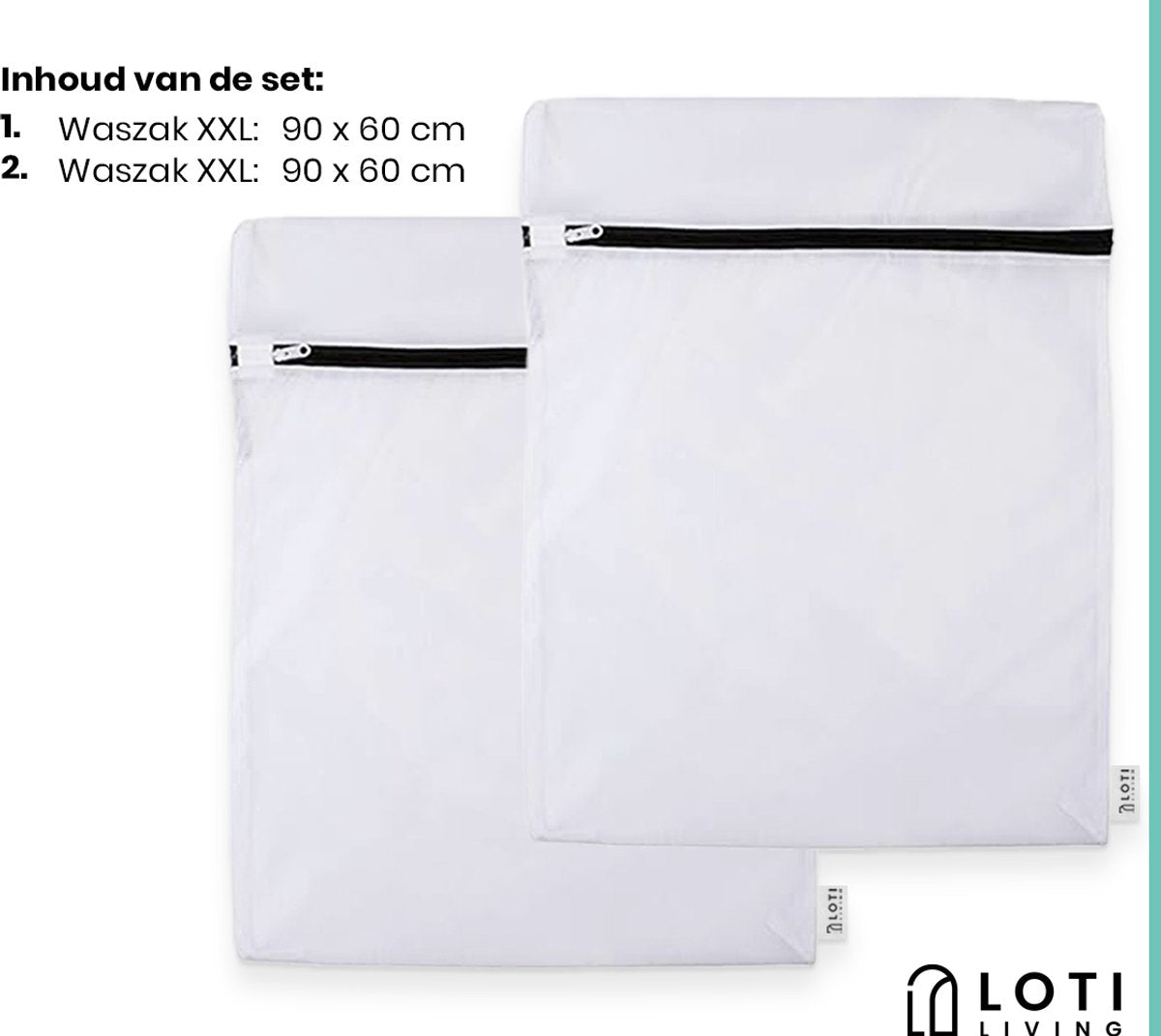 Loti Living Large Laundry Bags Set 2 pieces - 60x90 cm - Sac à linge pour literie, serviettes et vêtements - Filet à linge pour machine à laver - Blanc