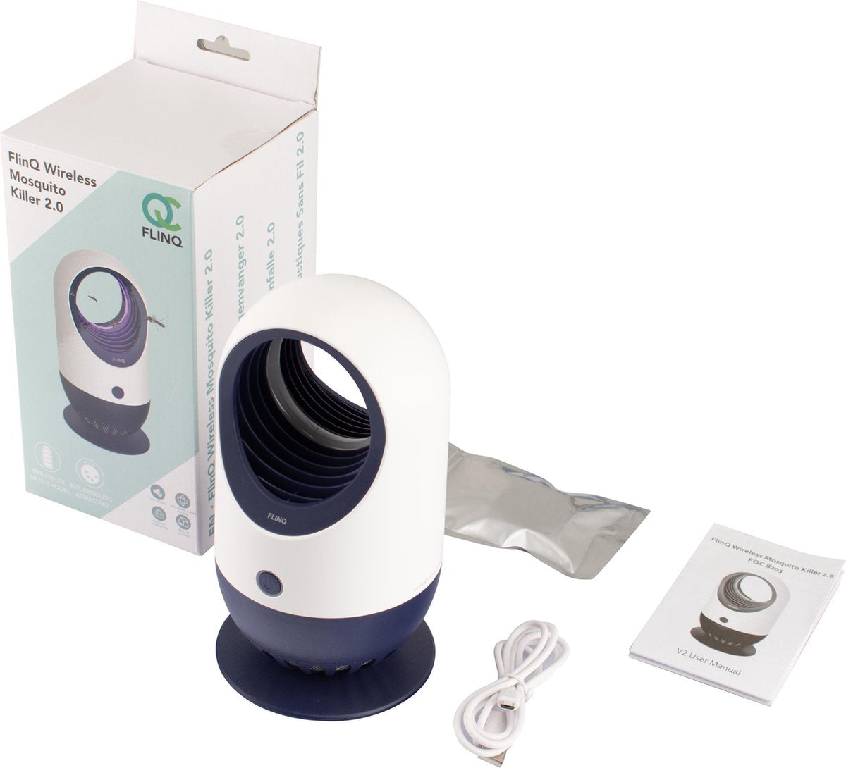 FlinQ Wireless Mosquito Catcher 2.0 - Purple/White - 20 x 9 x 9 cm - UV LED Light & Attractant