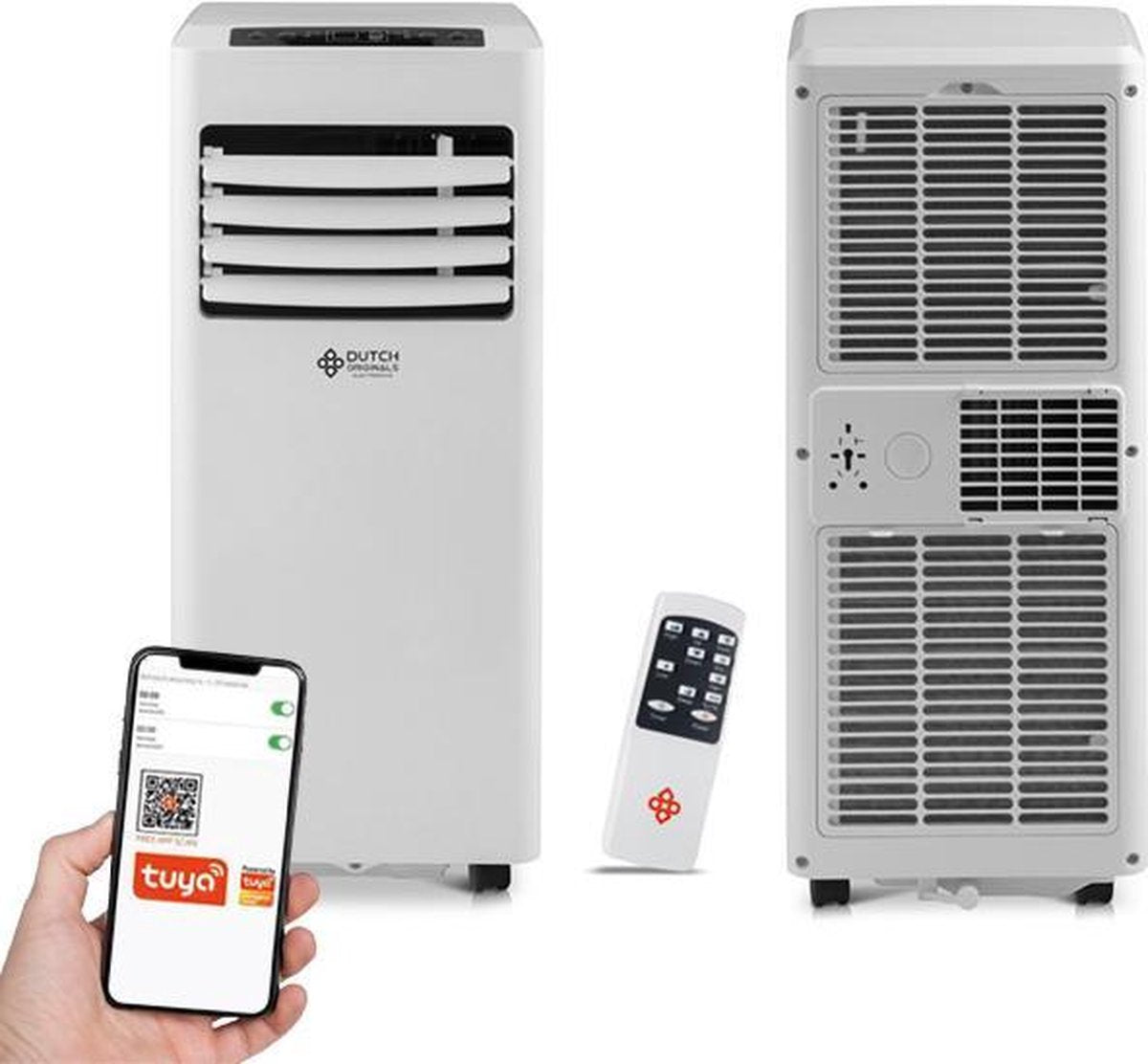 Dutch Orginials - Smart Air Conditioner - 7000 BTU - Airco on Wheels - 3 fonctions - 30 m² - Télécommande incluse - Blanc