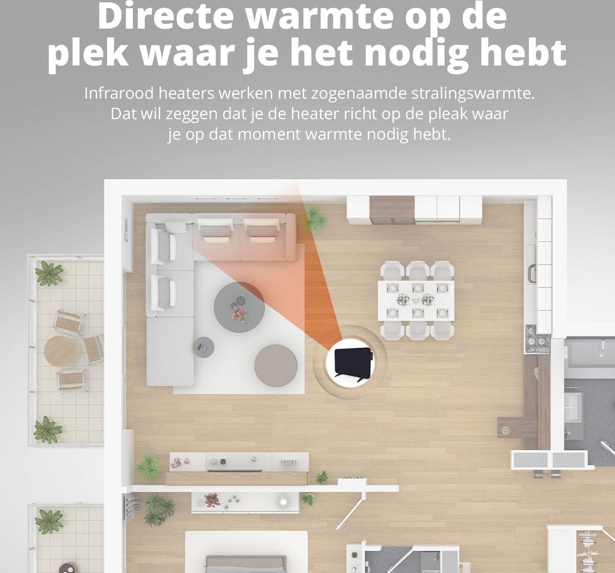 FlinQ Smart Heating Panel - Infrarouge - 450W - 12 m² - 72.5 x 2.8 x 47.5 cm - Noir