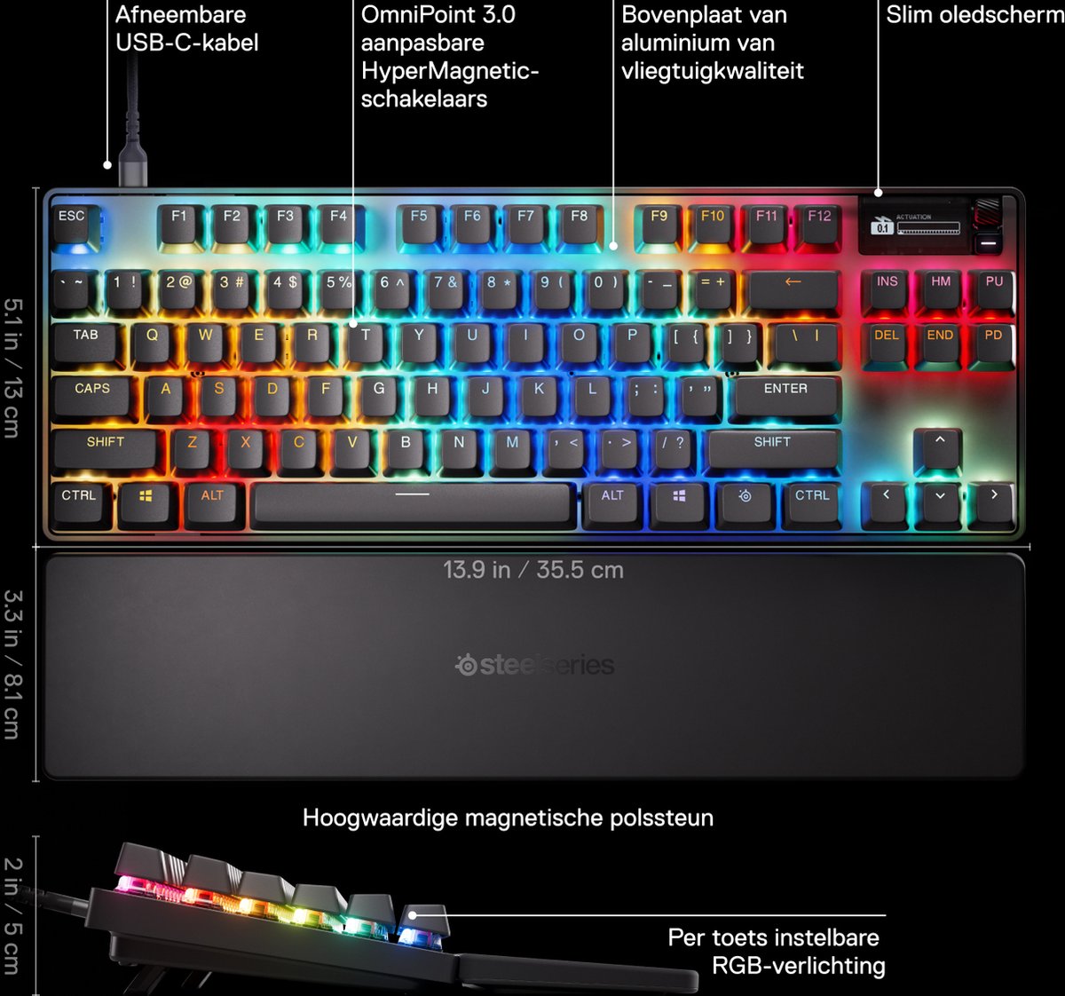 SteelSeries Apex Pro Gen 3 TKL - Clavier gaming - filaire - éclairage couleur réglable - écran OLED - noir