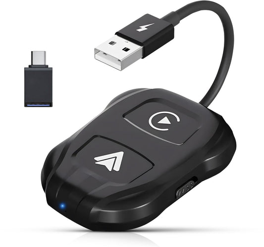CarMe Luxe 2-in-1 Car Dongle - Wireless CarPlay & Android Auto - Connexion 5GHz - USB-C & USB-A - Modèle 2024 - Noir