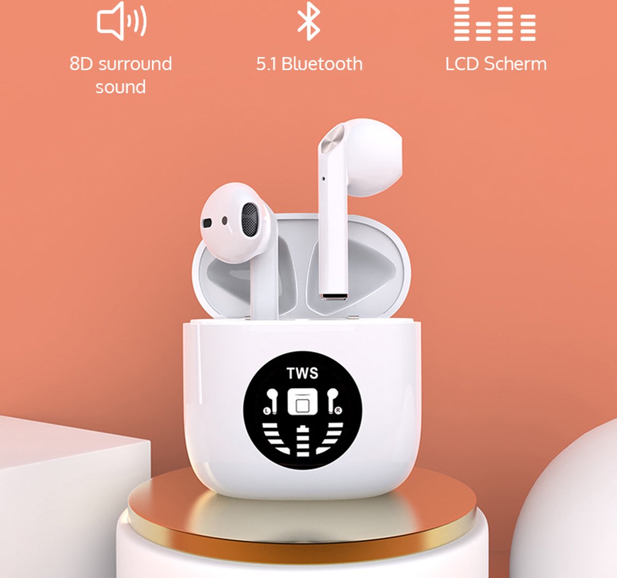 JAP Sounds AP80 - Ecouteurs sans fil avec étui de chargement - 24 heures d'écoute - Bluetooth - Ecouteurs sans fil - Ecouteurs pour le sport - Convient à apple, iphone, android, samsung etc.