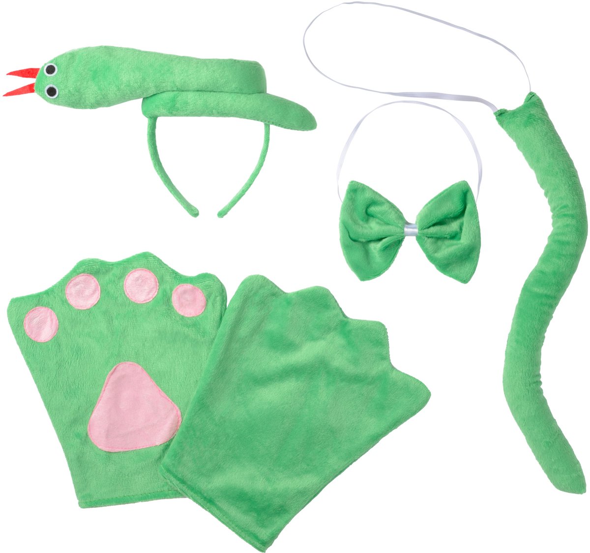 Dressforfun - Set d'accessoires serpent pour enfants - Accessoires de déguisement en peluche verte pour le carnaval, la fête et Halloween