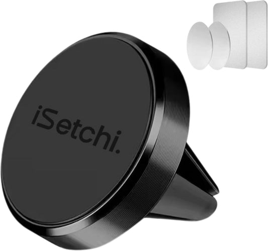 iSetchi Support Téléphone Voiture - Magnétique & Universel - Pour Grille de Ventilation - Métal - Noir