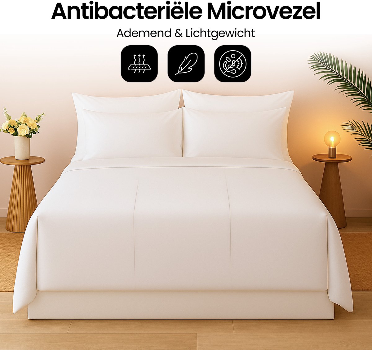 Hom&Com - Couette 90% duvet de canard - 140x220 cm - 4 saisons - Frange en satin - OEKO-TEX & Animal Friendly Certified - White