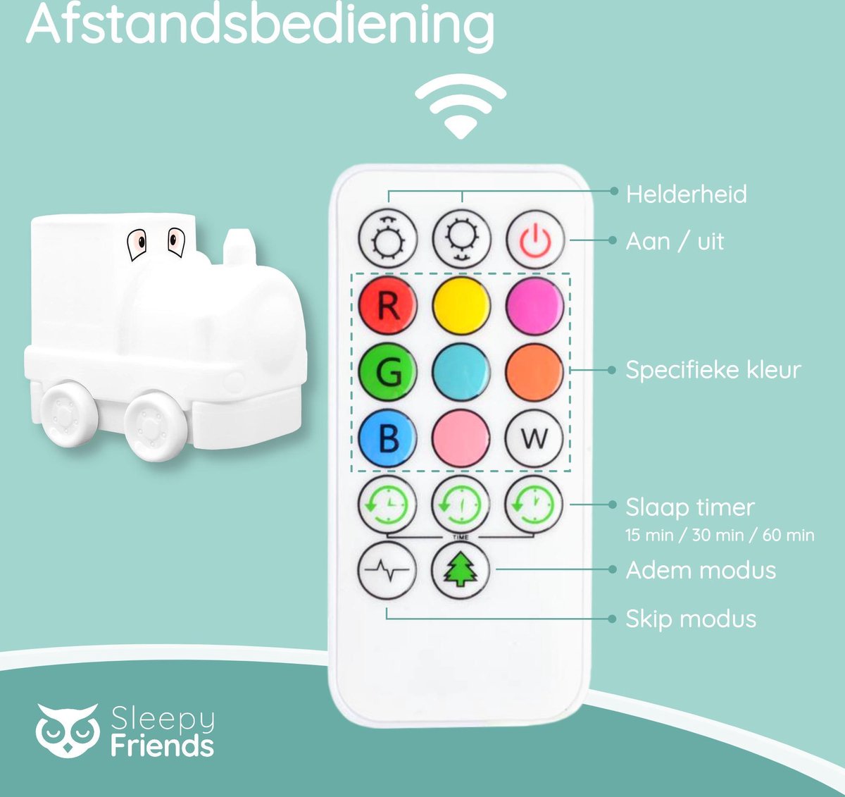 Veilleuse Sleepy Friends Train Chambre d'enfant - Veilleuse LED à intensité variable 8 couleurs - 95,2 x 97,4 x 100 mm - Gris - Télécommande incluse