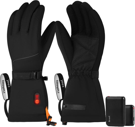 Gants chauffants Saaf Premium S - Rechargeables avec des batteries - 3 niveaux de chaleur - Résistants à l'eau et au vent - Écran tactile - Noir - 31 x 11 cm