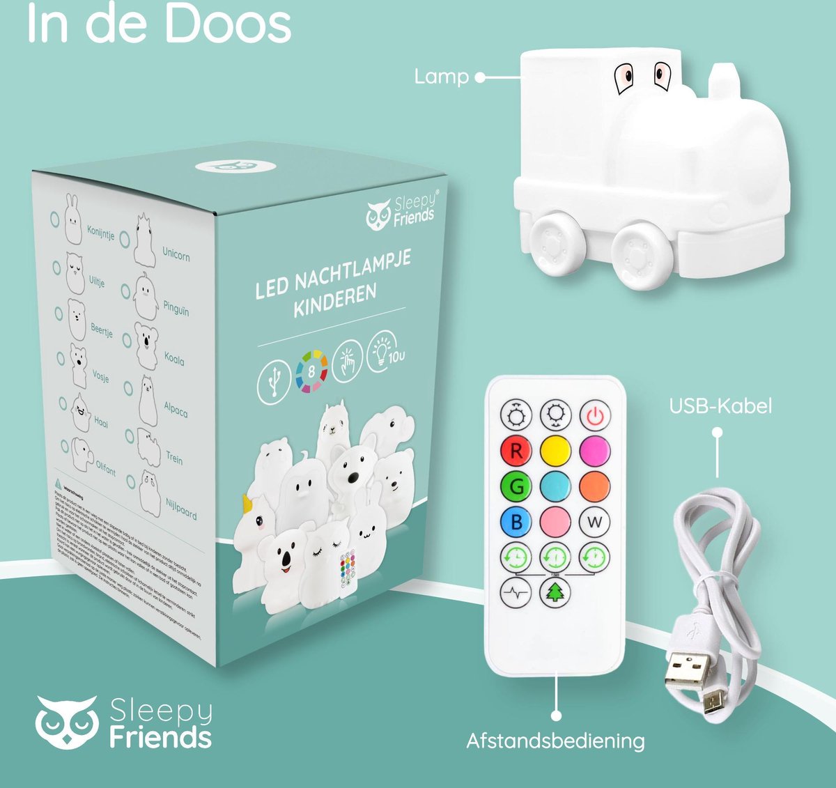 Veilleuse Sleepy Friends Train Chambre d'enfant - Veilleuse LED à intensité variable 8 couleurs - 95,2 x 97,4 x 100 mm - Gris - Télécommande incluse