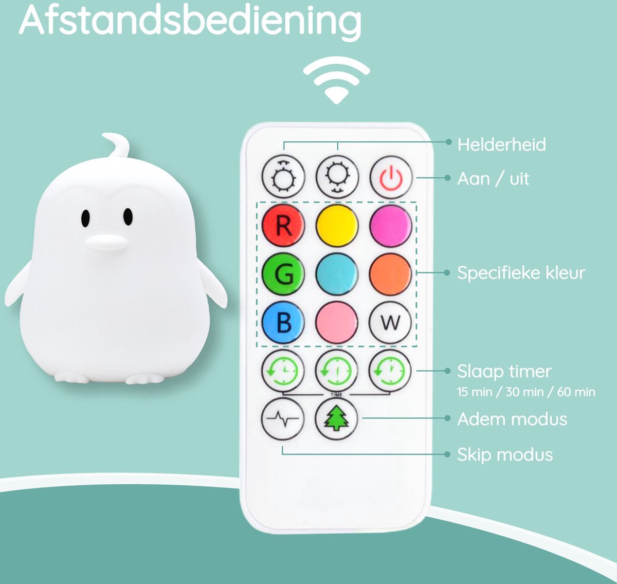 Veilleuse Sleepy Friends Penguin Kids - 8 couleurs LED - Dimmable & Touch - Rechargeable par USB - 95.2 x 97.4 x 100 mm - Silicone doux