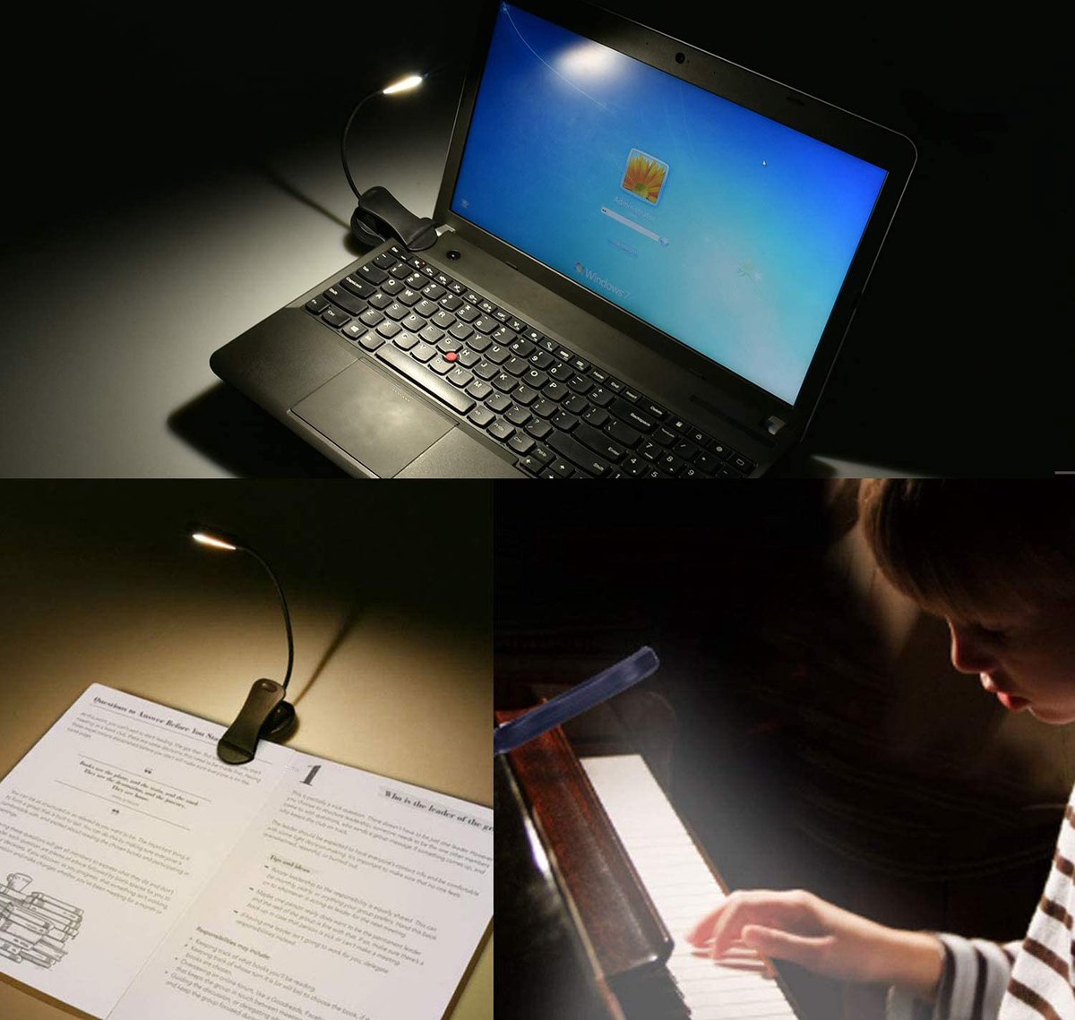 Lampe de lecture Podec - avec pince et niveaux de lumière graduables - rechargeable - 9 x 3 x 17 cm - noir