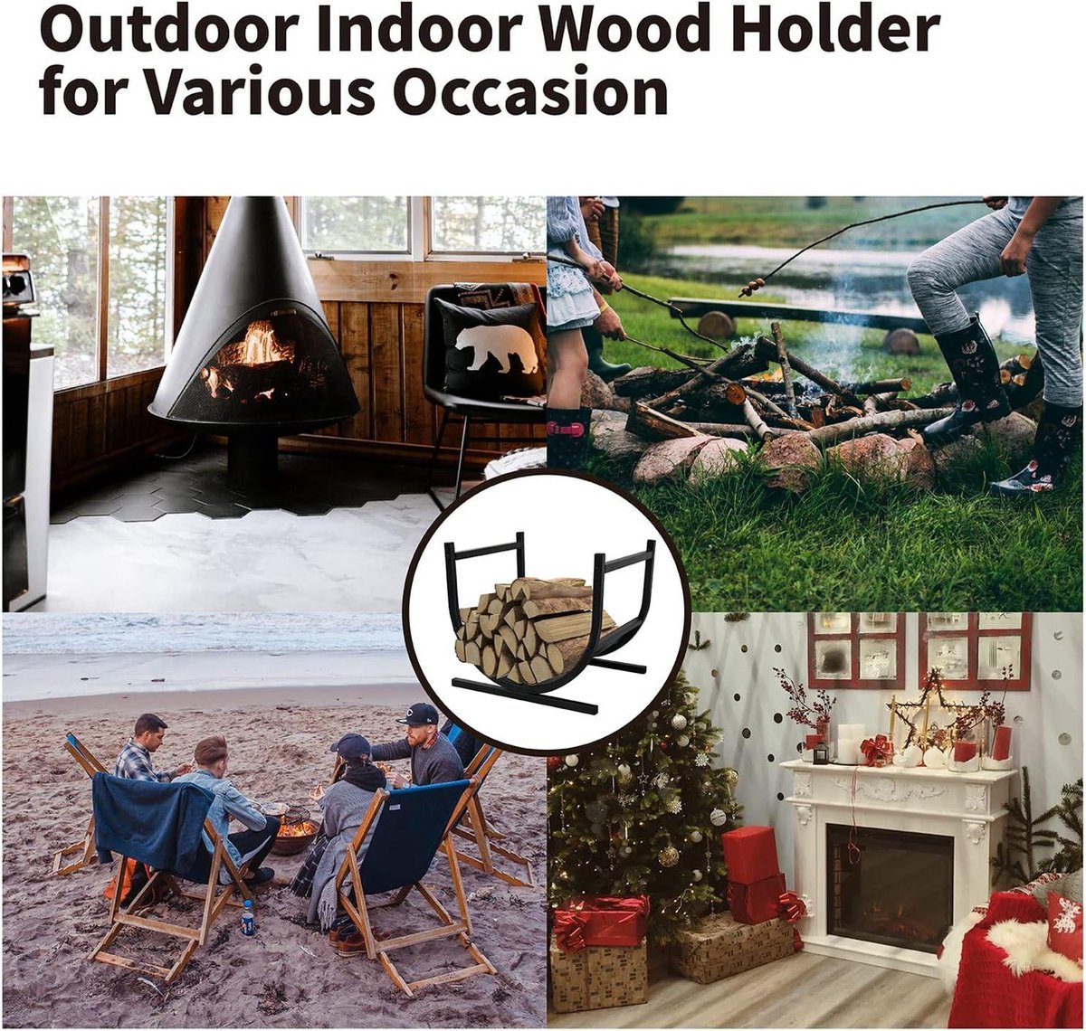 Froadp Support pour bois de chauffage - Pour l'intérieur et l'extérieur - 44 x 37 x 40 cm - Noir