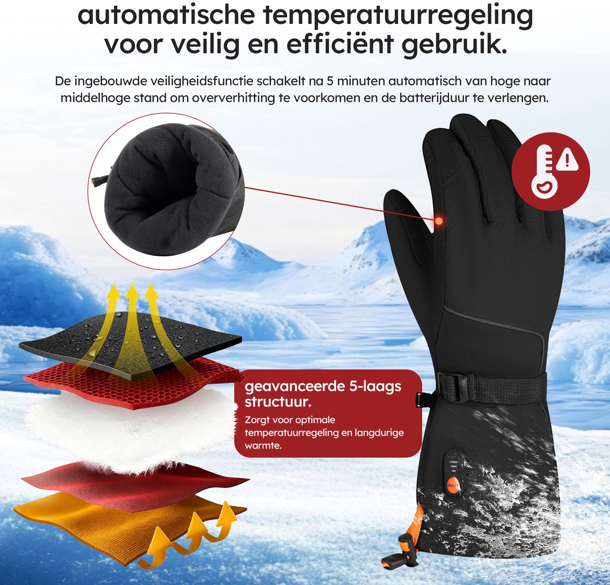 Gants chauffants Saaf XS - noir - rechargeable - 3 réglages - résistant à l'eau et au vent