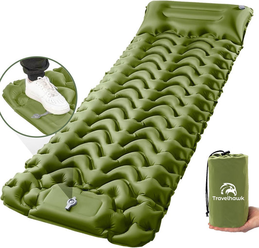 Travelhawk Airbed - Lit de camping - Pompe intégrée - 1 personne - Matelas de couchage 1 personne - Système Click - Vert