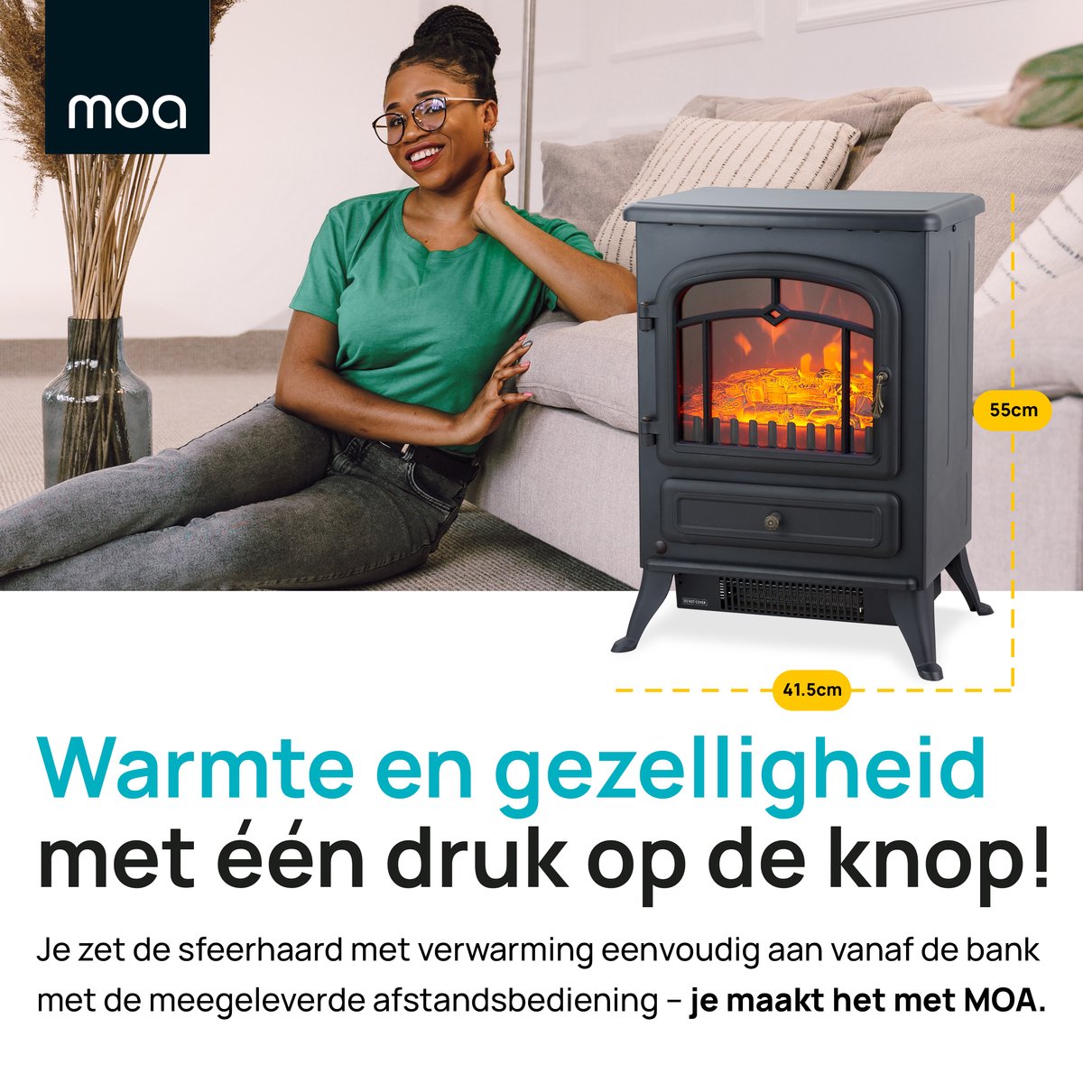 MOA Cheminée électrique d'ambiance ES180 - Freestanding - 1800W - Effet de flamme réaliste - Cheminée - Noir