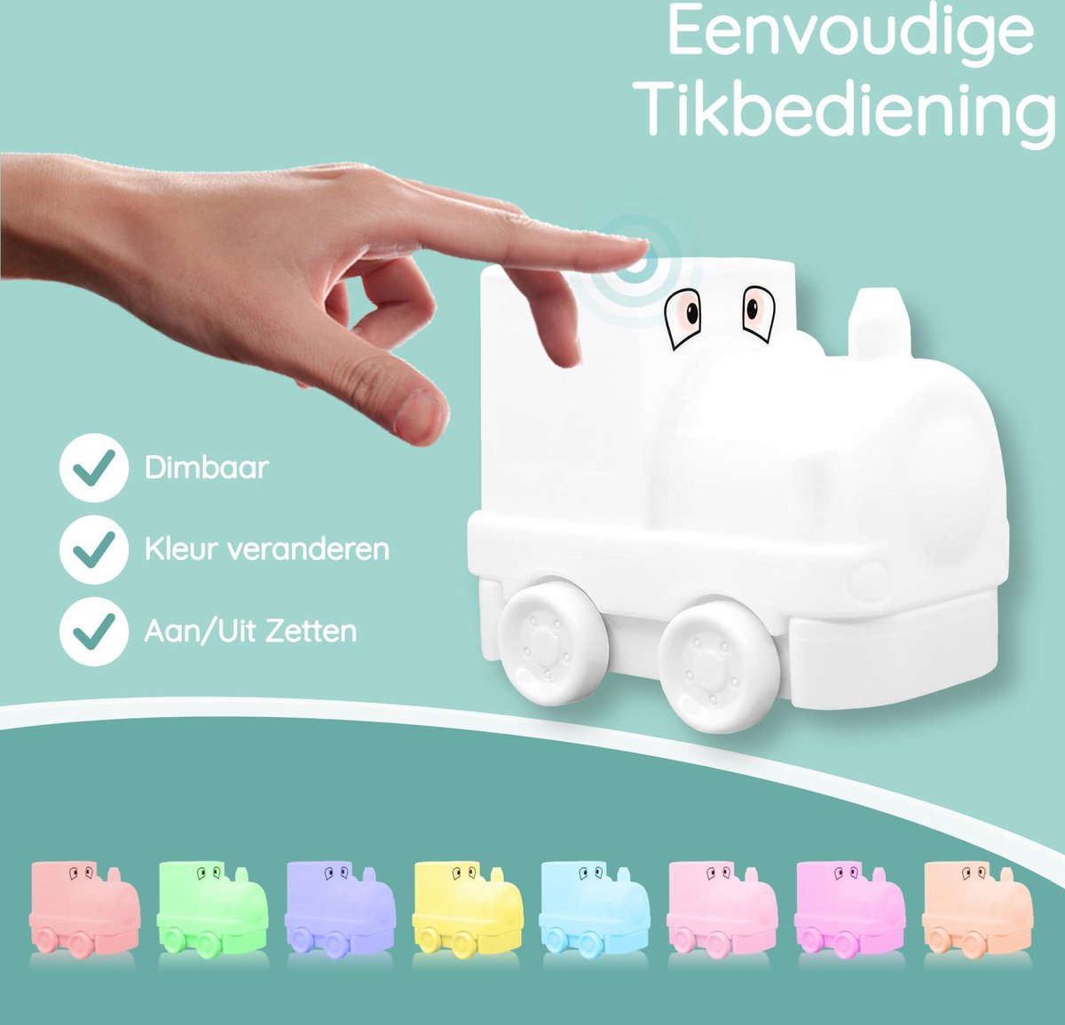 Veilleuse Sleepy Friends Train Chambre d'enfant - Veilleuse LED à intensité variable 8 couleurs - 95,2 x 97,4 x 100 mm - Gris - Télécommande incluse