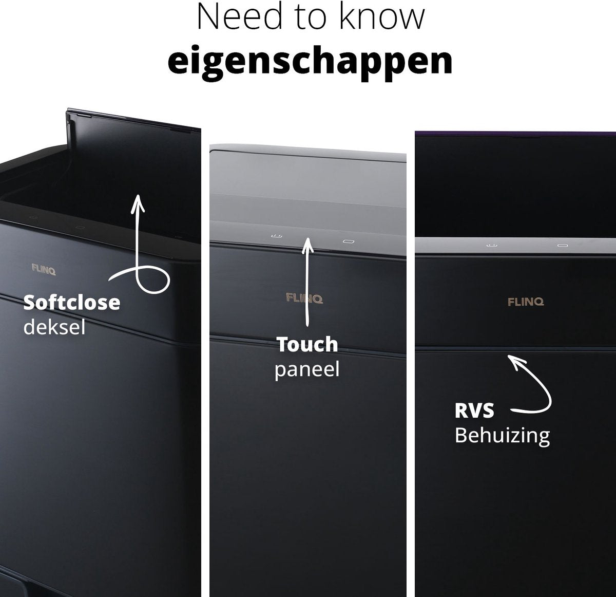 Home & Comfort - FlinQ Senzaro 60L Trash Bin Waste Separation - Poubelle - Poubelle de tri sélectif - Détecteur de mouvement - Noir