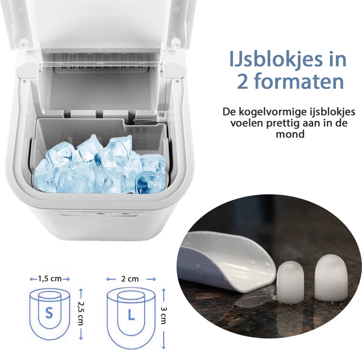 TZS First Austria 5104 Machine à glaçons - Machine à glaçons avec cuillère et bac de récupération - 2.2L - Blanc