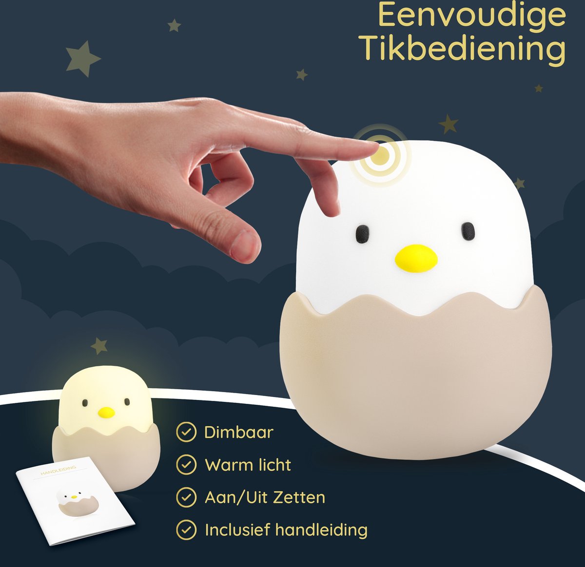 Sleepy Friends Veilleuse enfant poussin - Rechargeable par USB - Veilleuse Dimmable Bébé et Enfant - Gris - 95 x 97 x 100 mm