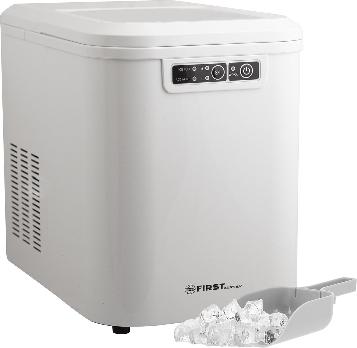 TZS First Austria 5104 Machine à glaçons - Machine à glaçons avec cuillère et bac de récupération - 2.2L - Blanc