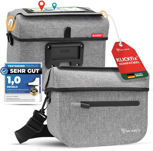 MIVELO Sacoche guidon enfant KLICKfix - Imperméable - Compartiment mobile - Gris