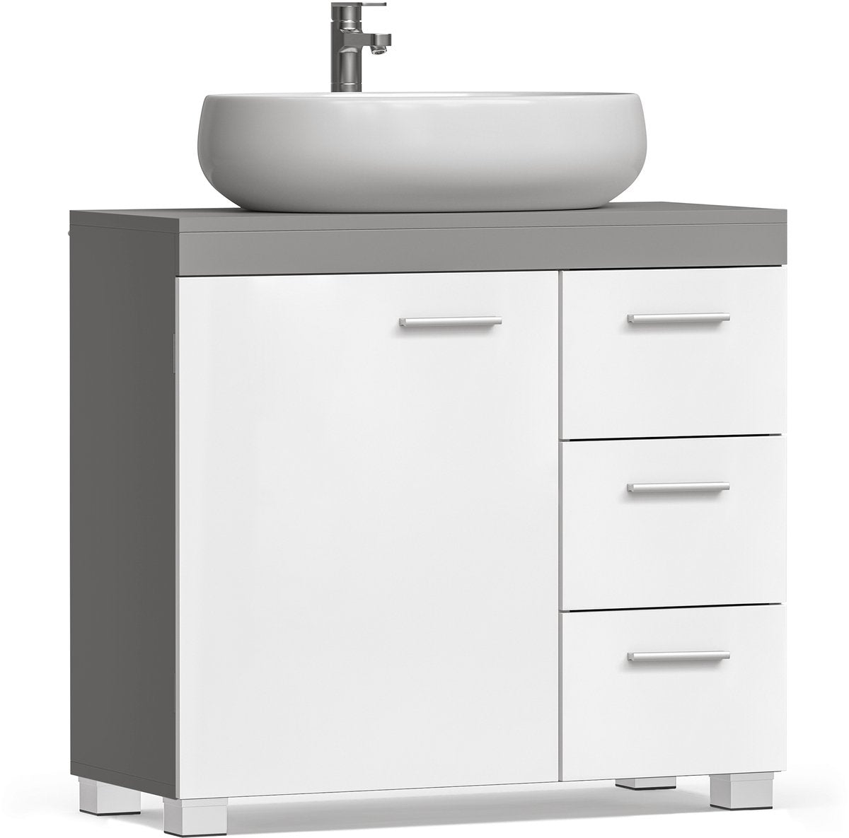 EUGAD meuble bas pour lavabo - meuble de salle de bain avec 3 tiroirs et 2 compartiments - étagère réglable - blanc gris - 60 x 60 x 30 cm