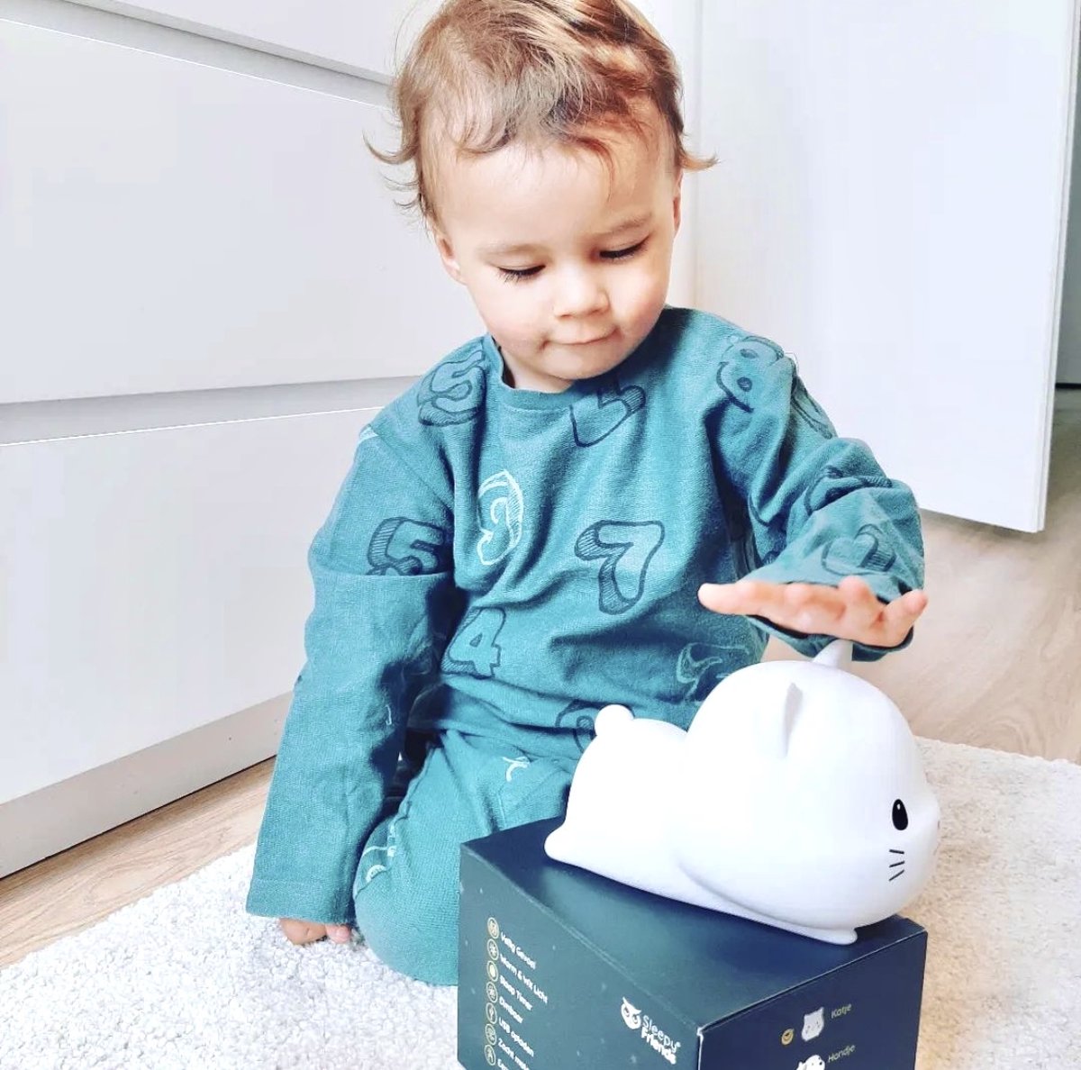 Sleepy Friends Premium Veilleuse pour chat chambre d'enfant - rechargeable par USB, dimmable, douce et sûre - 95 x 97 x 100 mm - gris