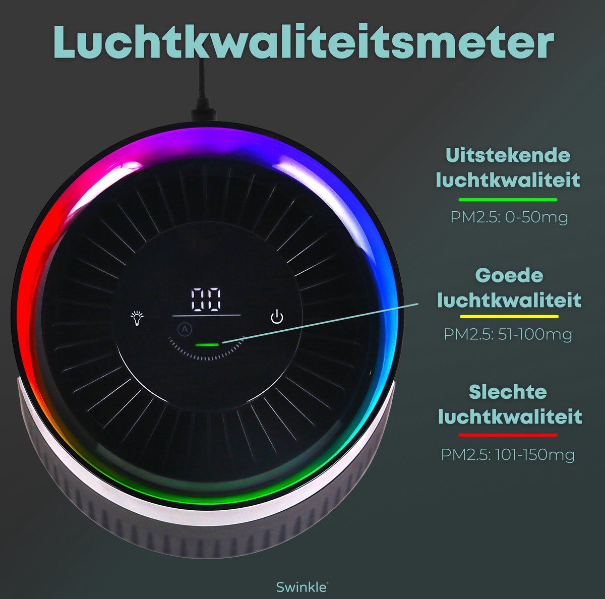Swinkle EKLR1553 Purificateur d'air Aurora - Eclairage LED - Filtre HEPA - 36 dB - 16.5x16.5x20.4 cm