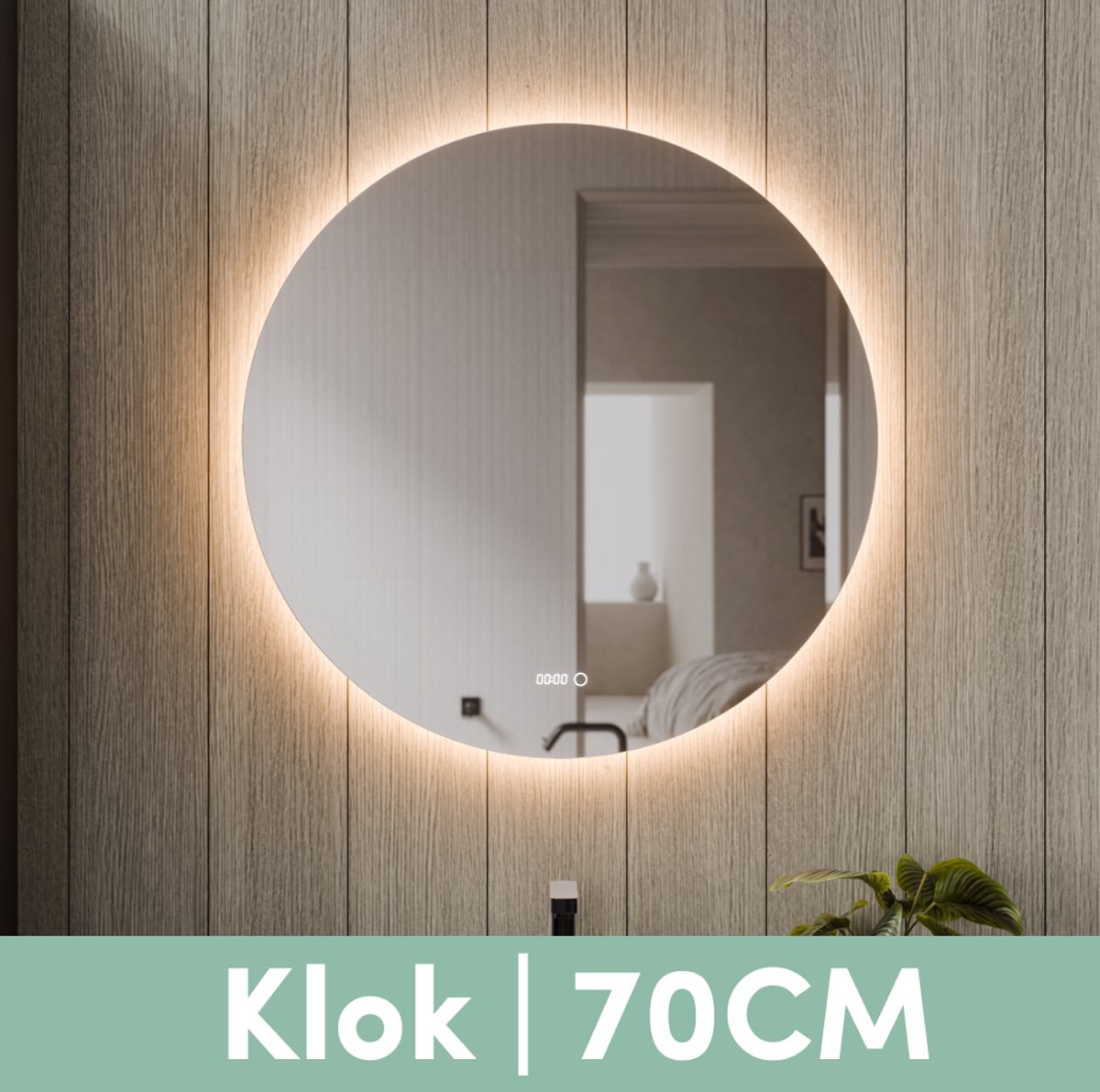 Beloura Miroir de salle de bain avec éclairage - Miroir de salle de bain rond - Chauffage - Horloge - LED - 70 cm