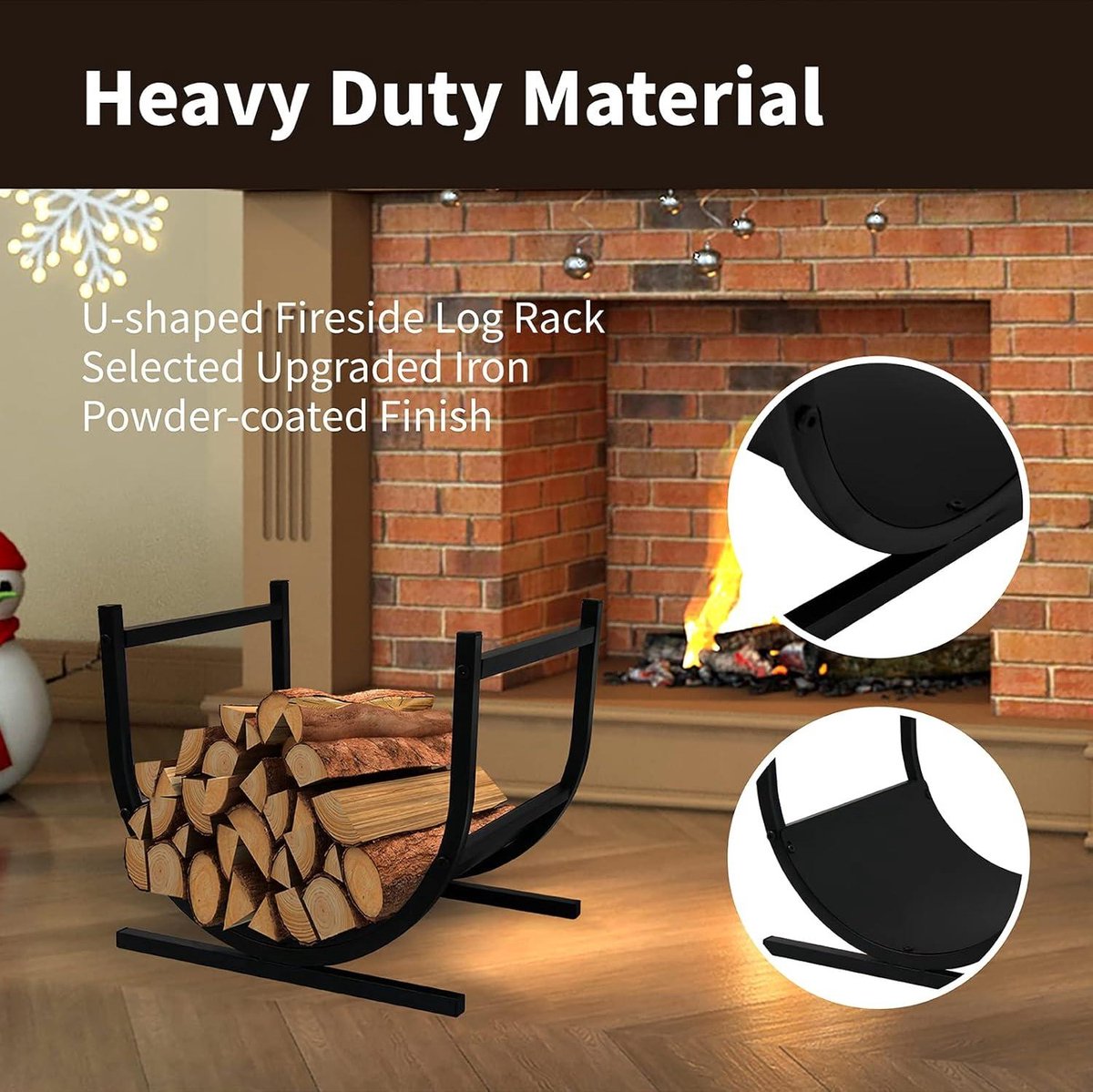 Froadp Support pour bois de chauffage - Pour l'intérieur et l'extérieur - 44 x 37 x 40 cm - Noir