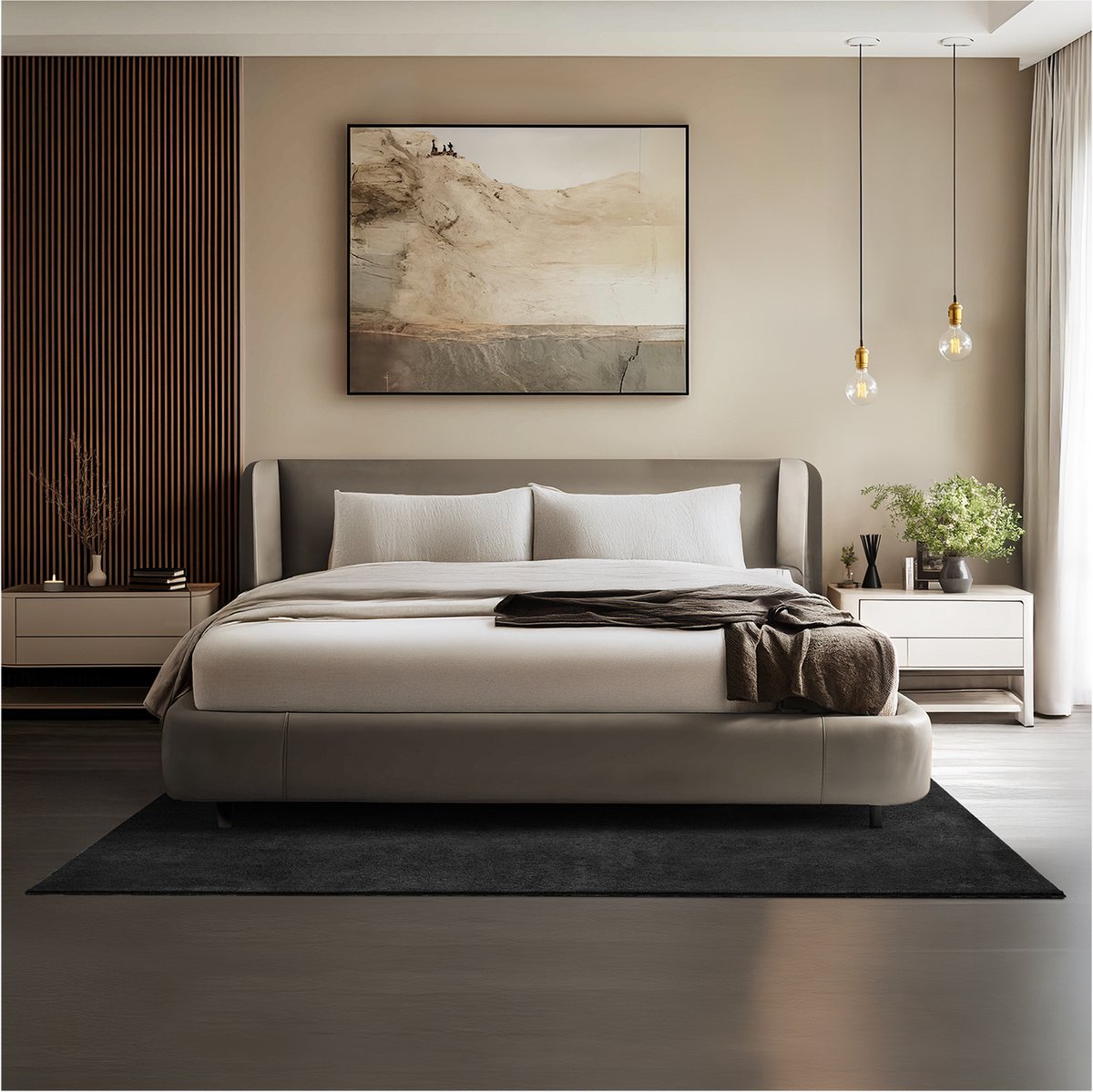 tectake Tapis Soft Zone - poils courts - extra doux - noir - 140 × 200 cm
