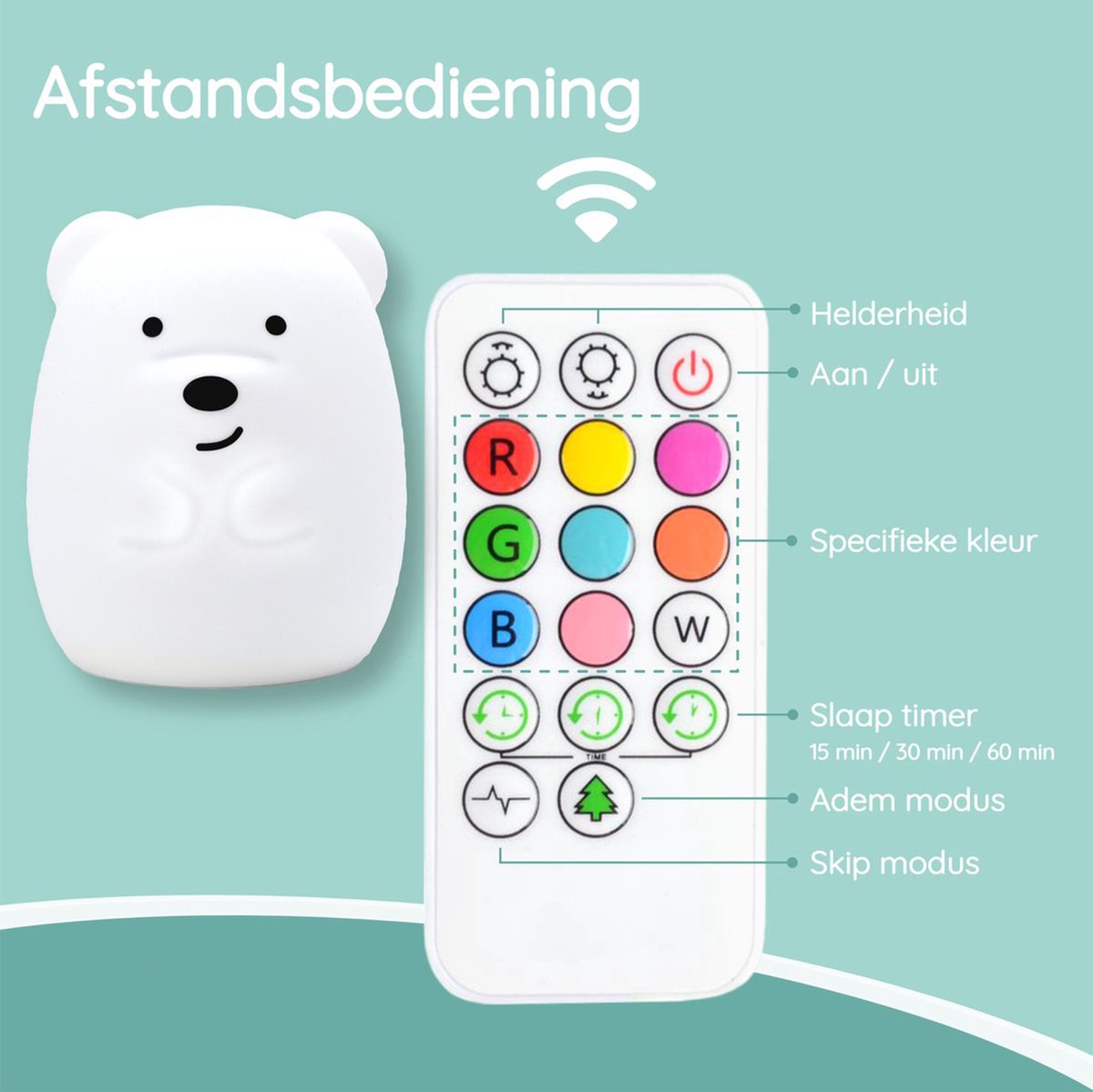 Ourson veilleuse pour enfants Sleepy Friends - 8 couleurs - Dimmable et rechargeable par USB - 95 x 97 x 100 mm - Veilleuse pour chambre de bébé et d'enfant