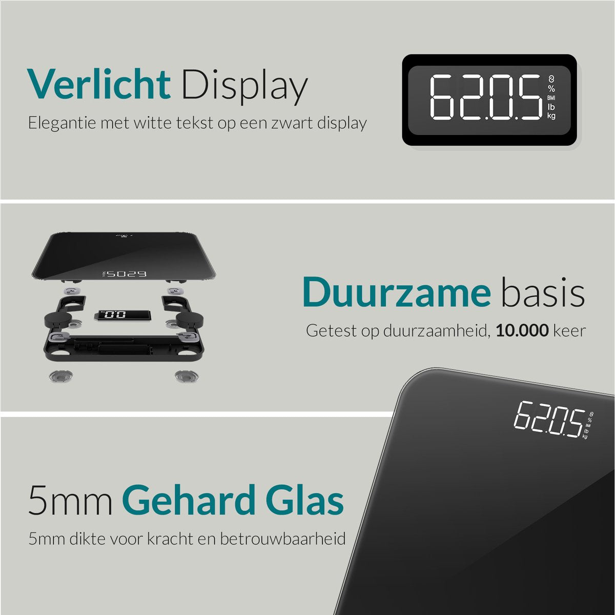 E-volve - Pèse-personne numérique - Piles incluses - Verre trempé - Affichage LCD - Jusqu'à 180 kg - Mesure précise - Noir