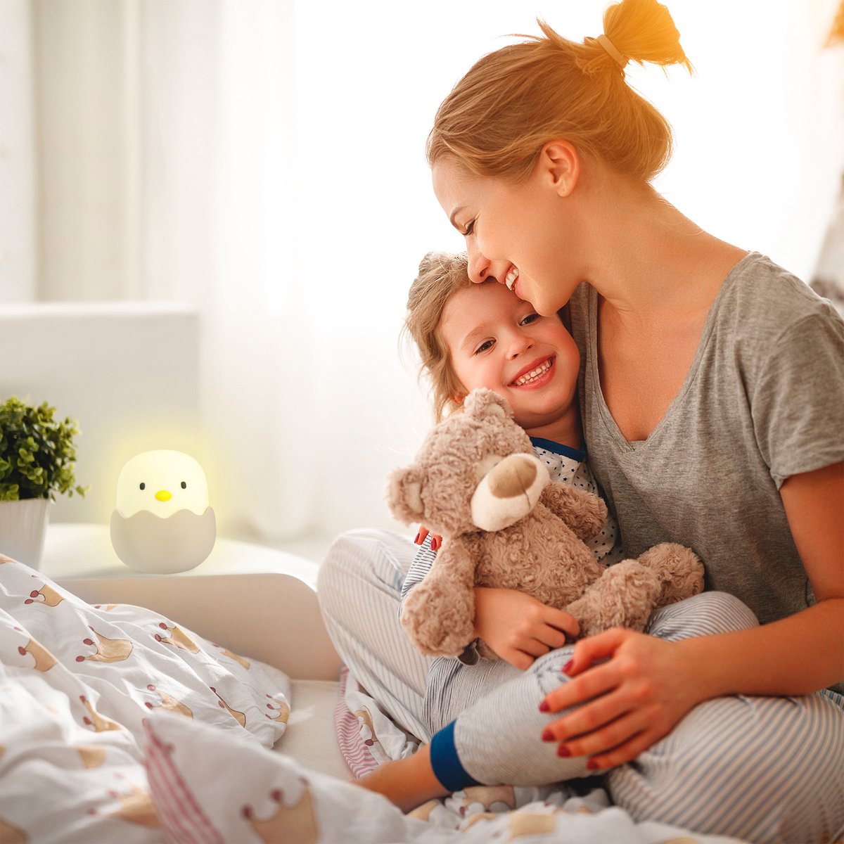 Sleepy Friends Veilleuse enfant poussin - Rechargeable par USB - Veilleuse Dimmable Bébé et Enfant - Gris - 95 x 97 x 100 mm