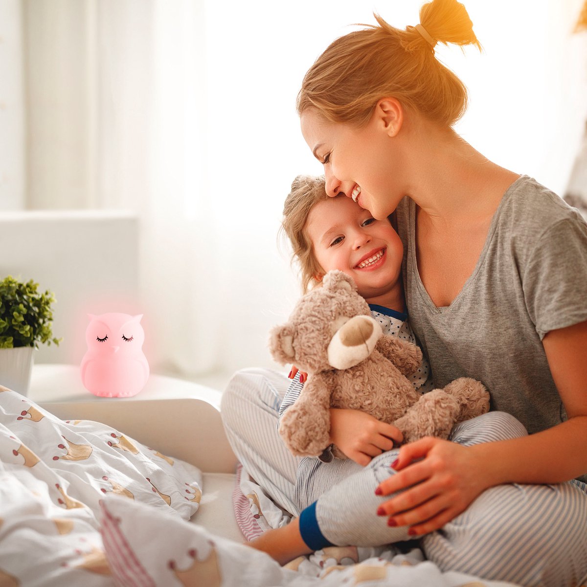 Veilleuse Sleepy Friends Children's Owl - Veilleuse Dimmable Bébé et Enfant - 8 Couleurs - Rechargeable par USB - Télécommande tactile - 95 x 97 x 100 mm - 169g