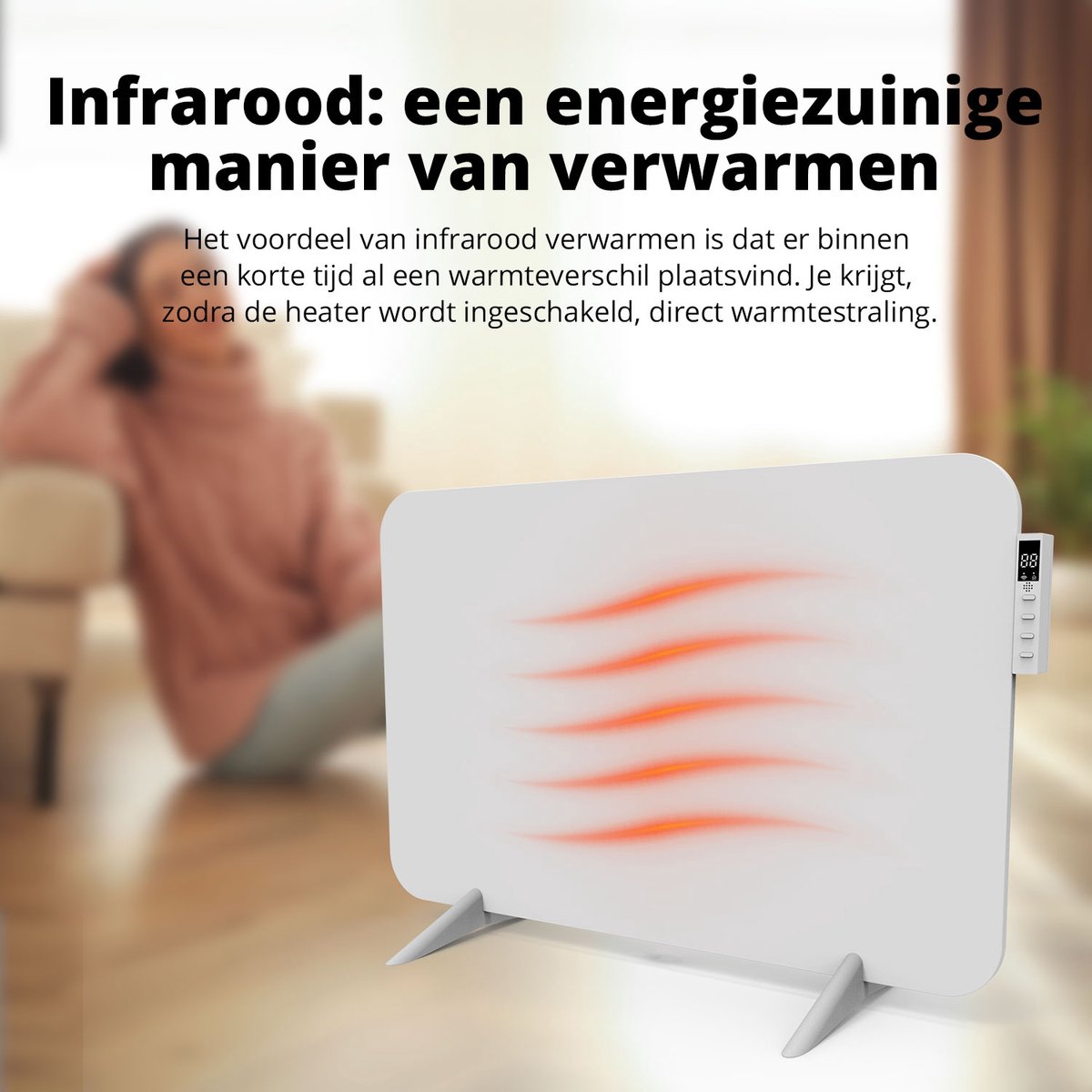 FlinQ Panneau chauffant intelligent - Infrarouge - 450 W - 12 m² - Thermostat inclus - 45 x 72,5 x 2,8 cm. -Blanc