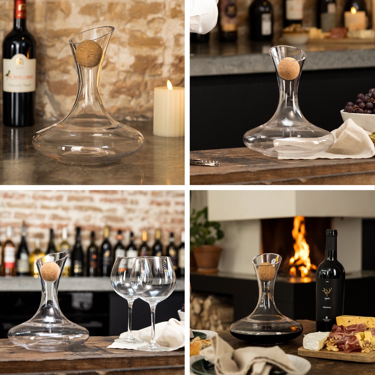 Luxwine Decanter - Carafe à vin - 1,45L - 1000 perles de nettoyage incluses - Bouchon en liège inclus - Verre en cristal - Design élégant
