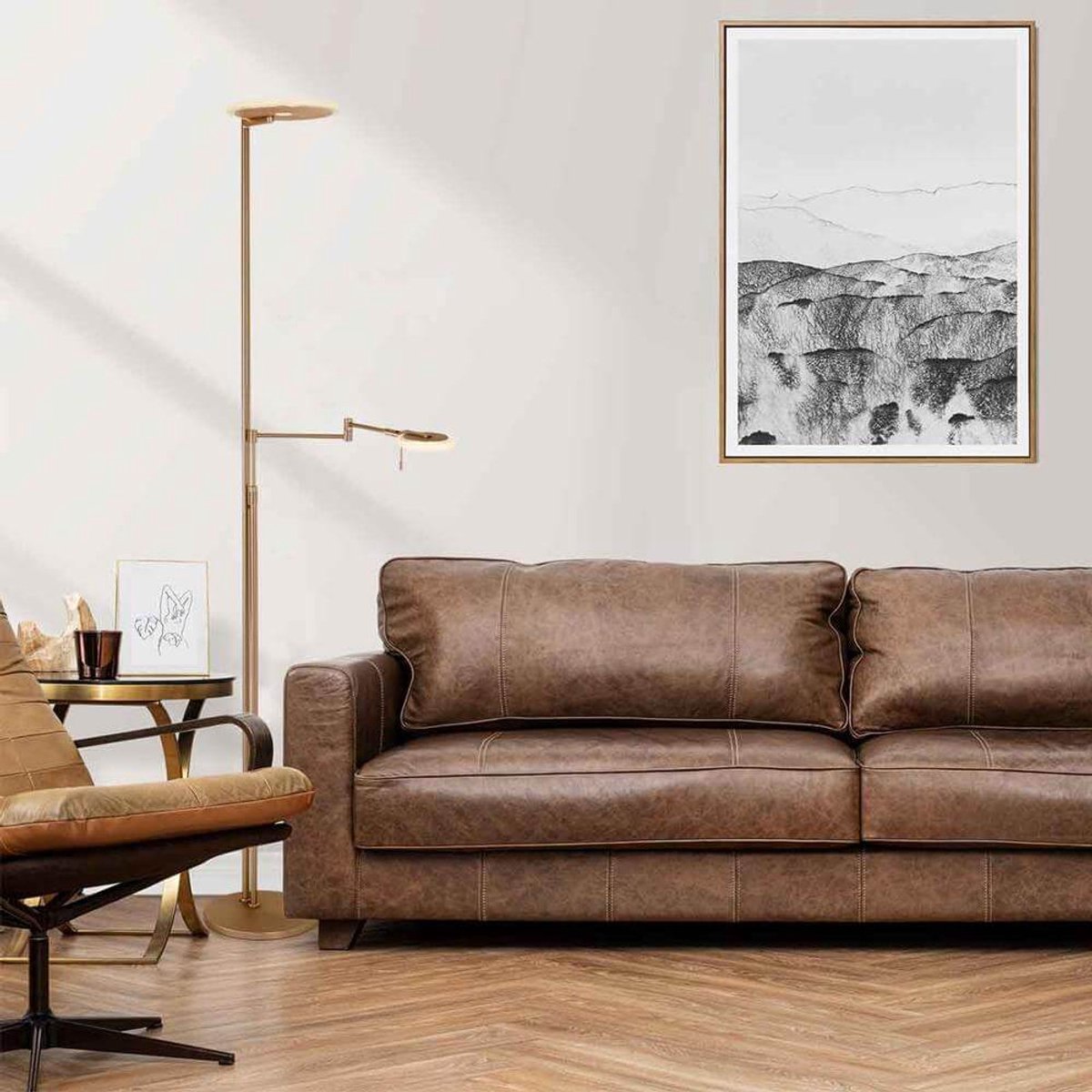 Steinhauer Turound Floor Lamp - Uplight dimmable & Reading Arm - Stylish Bronze - Metal Design