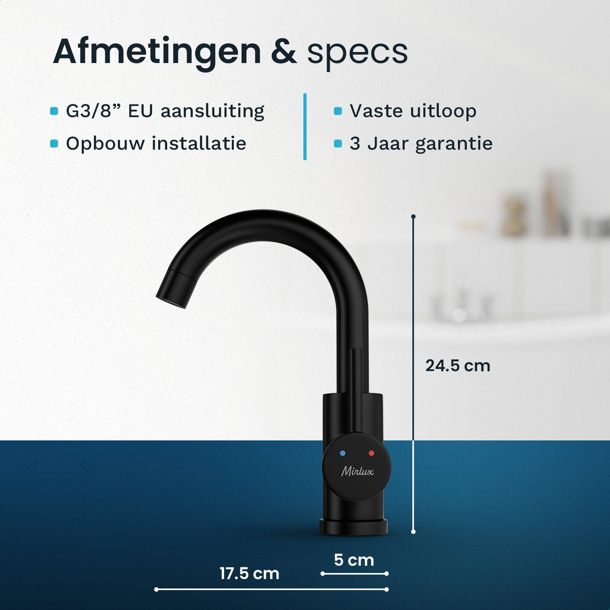 Mirlux Basin Tap Black 24.5 × 17 × 5 cm - Mitigeur salle de bain pour eau froide et chaude