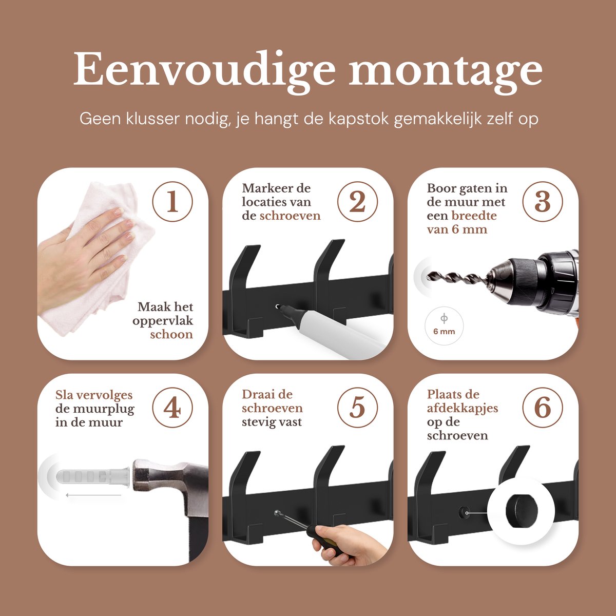 O'DADDY® Wall Coat Rack 16 Hooks - Porte-manteau suspendu - Porte-serviettes - Porte-manteau mural - 2 rangées de 8 crochets - Bande adhésive incluse - Design industriel - Noir