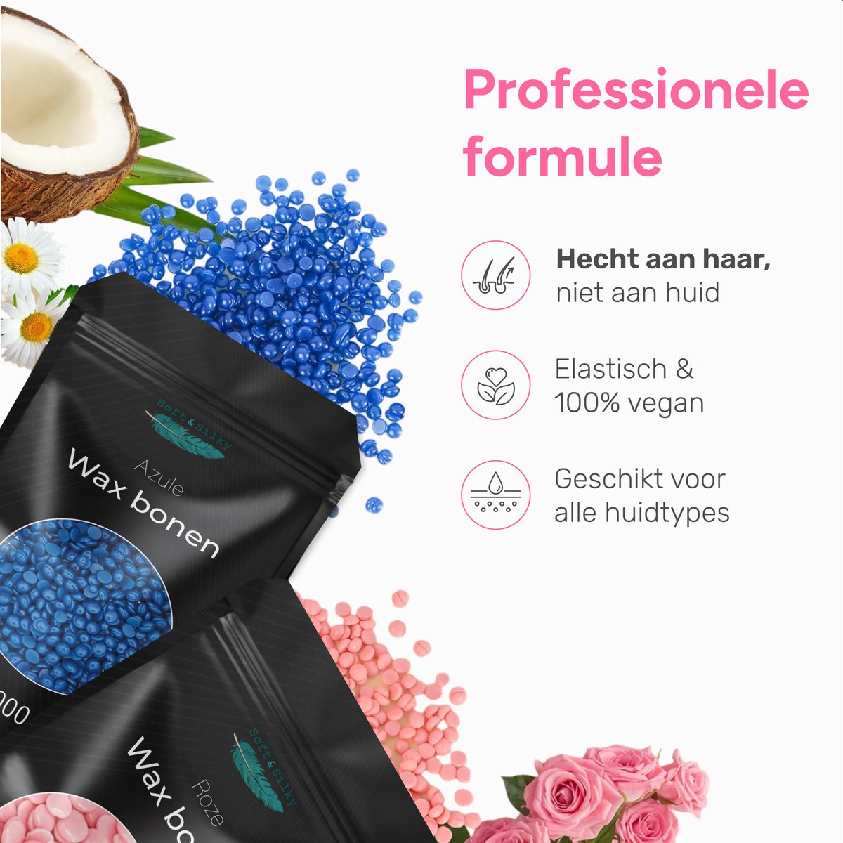 Billes de cire douce et soyeuse 1 kg - Perles de cire dure - 60 spatules incluses - Bleu ou rose - Pour appareil à cire