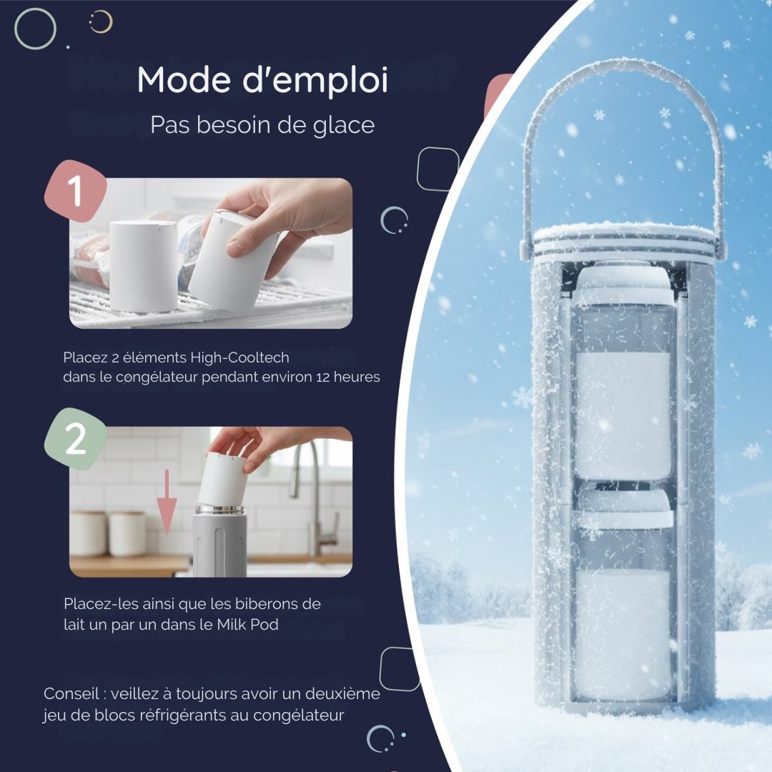 Refroidisseur de lait pour bébé Numsy - Refroidisseur de lait maternel portable - 24h de refroidissement - Pas de condensation - 2x350ml biberons sans BPA inclus - Anti-fuites - Gris clair