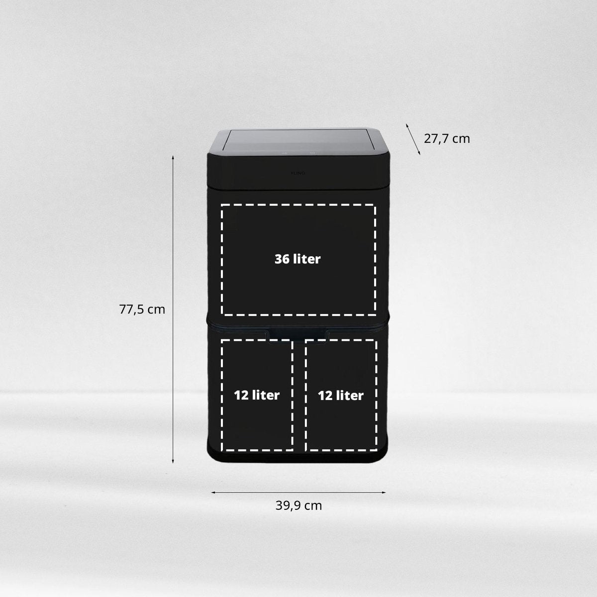 Home & Comfort - FlinQ Senzaro 60L Trash Bin Waste Separation - Poubelle - Poubelle de tri sélectif - Détecteur de mouvement - Noir