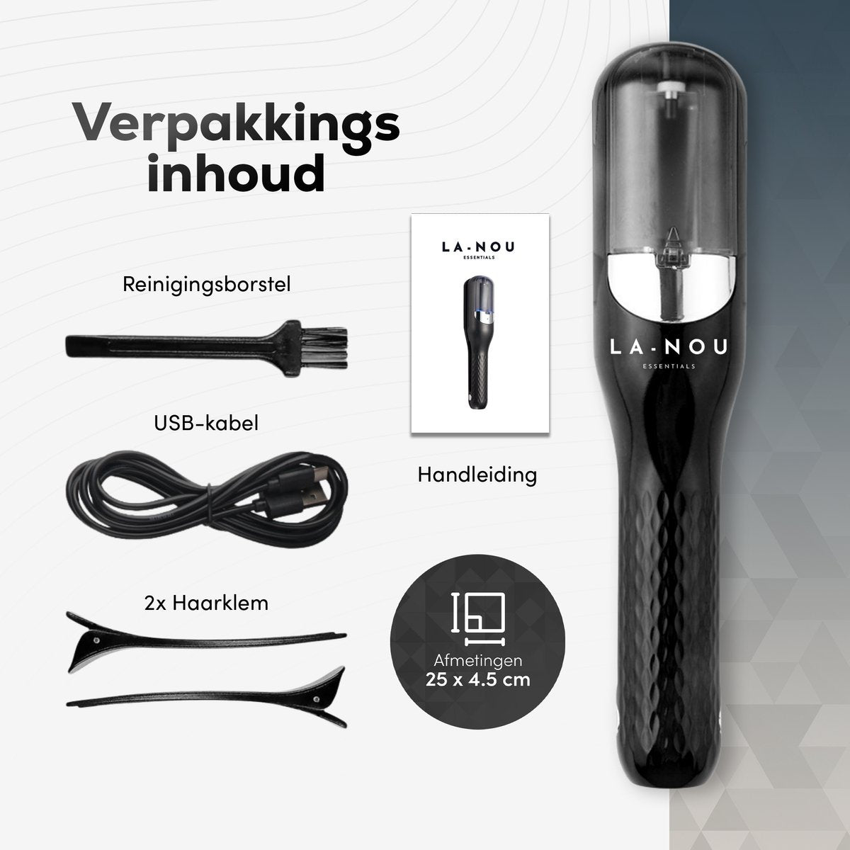 La Nou® Split Remover 4 - Split Ender Black - Sans fil - Pour les pointes fourchues - Comprend des pinces à cheveux, une brosse et une boîte de rangement